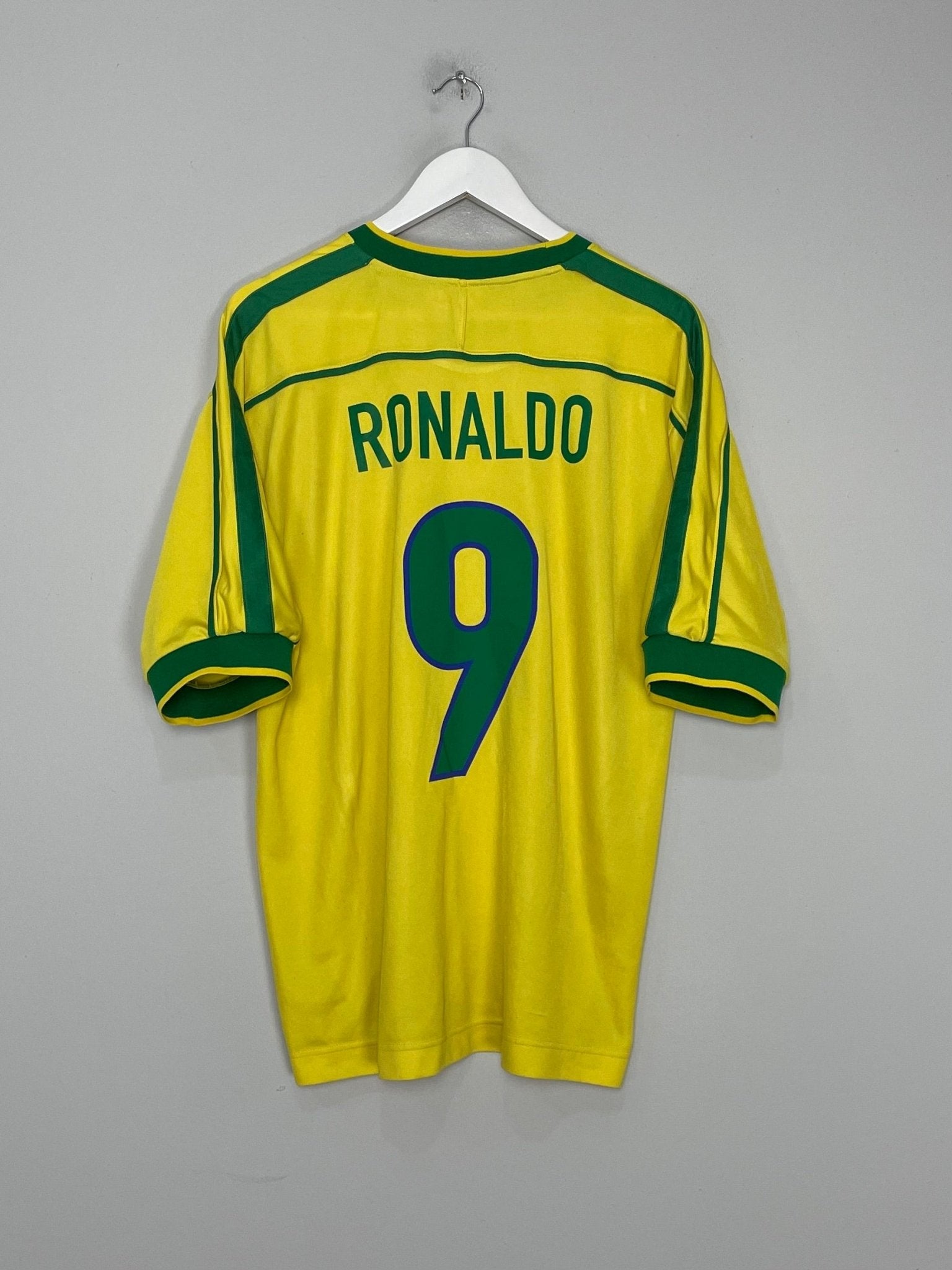 Shop 1998/00 BRAZIL RONALDO #9 HOME SHIRT (L) NIKE, classic football shirts, vintage football shirts & retro soccer jerseys at Cult Kits