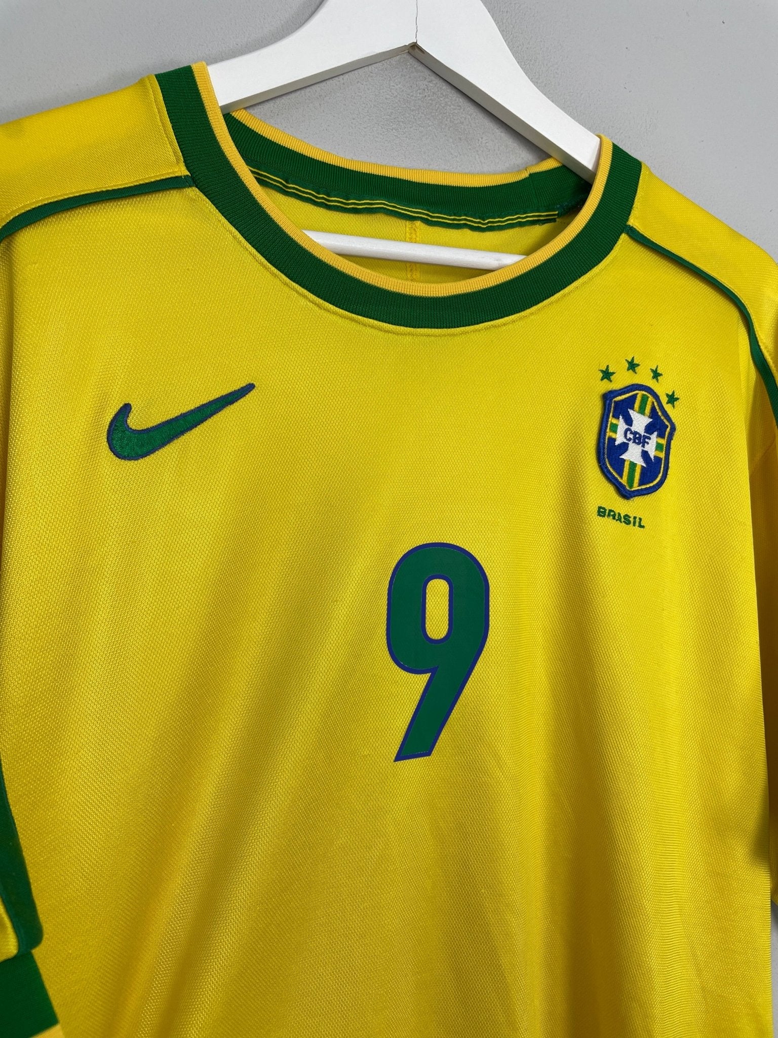 Shop 1998/00 BRAZIL RONALDO #9 HOME SHIRT (L) NIKE, classic football shirts, vintage football shirts & retro soccer jerseys at Cult Kits