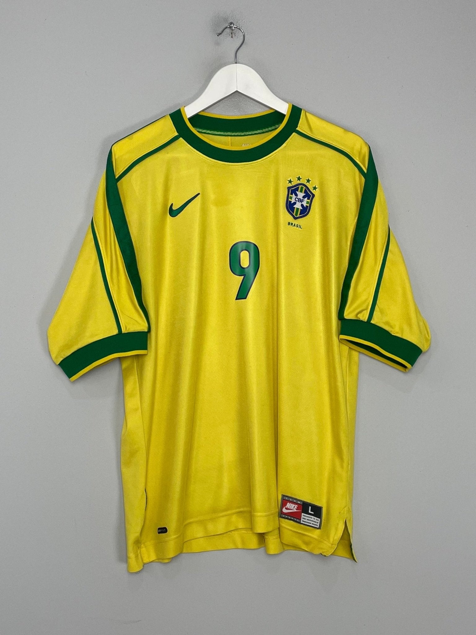 Shop 1998/00 BRAZIL RONALDO #9 HOME SHIRT (L) NIKE, classic football shirts, vintage football shirts & retro soccer jerseys at Cult Kits