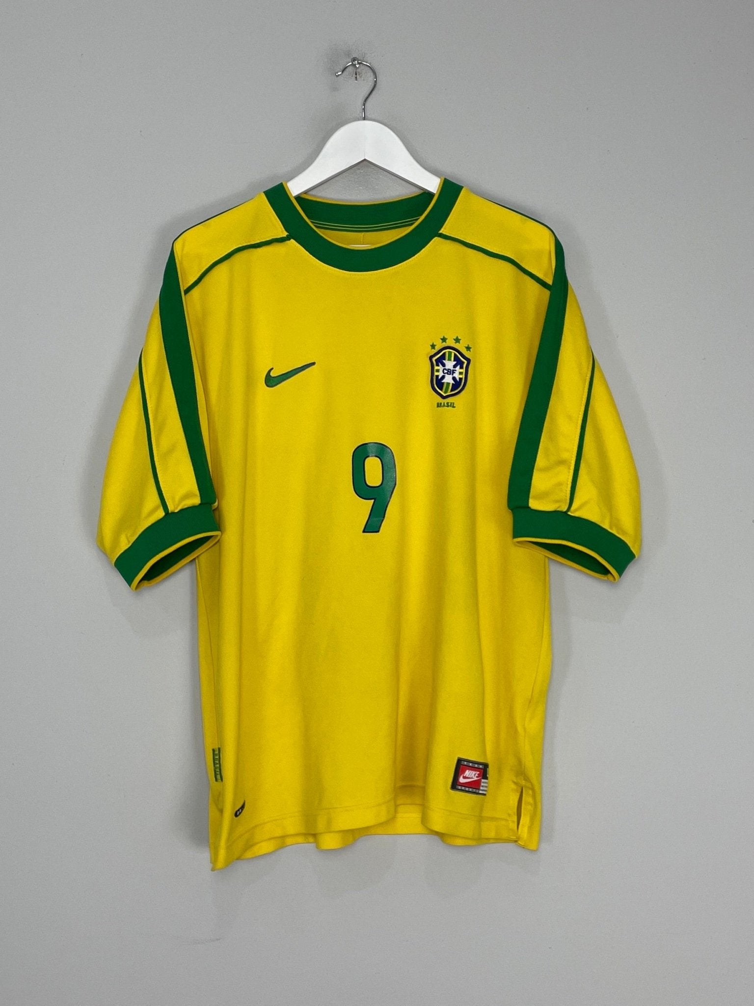 Shop 1998/00 BRAZIL RONALDO #9 HOME SHIRT (L) NIKE, classic football shirts, vintage football shirts & retro soccer jerseys at Cult Kits
