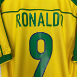 Shop 1998/00 BRAZIL RONALDO #9 HOME SHIRT (L) NIKE, classic football shirts, vintage football shirts & retro soccer jerseys at Cult Kits
