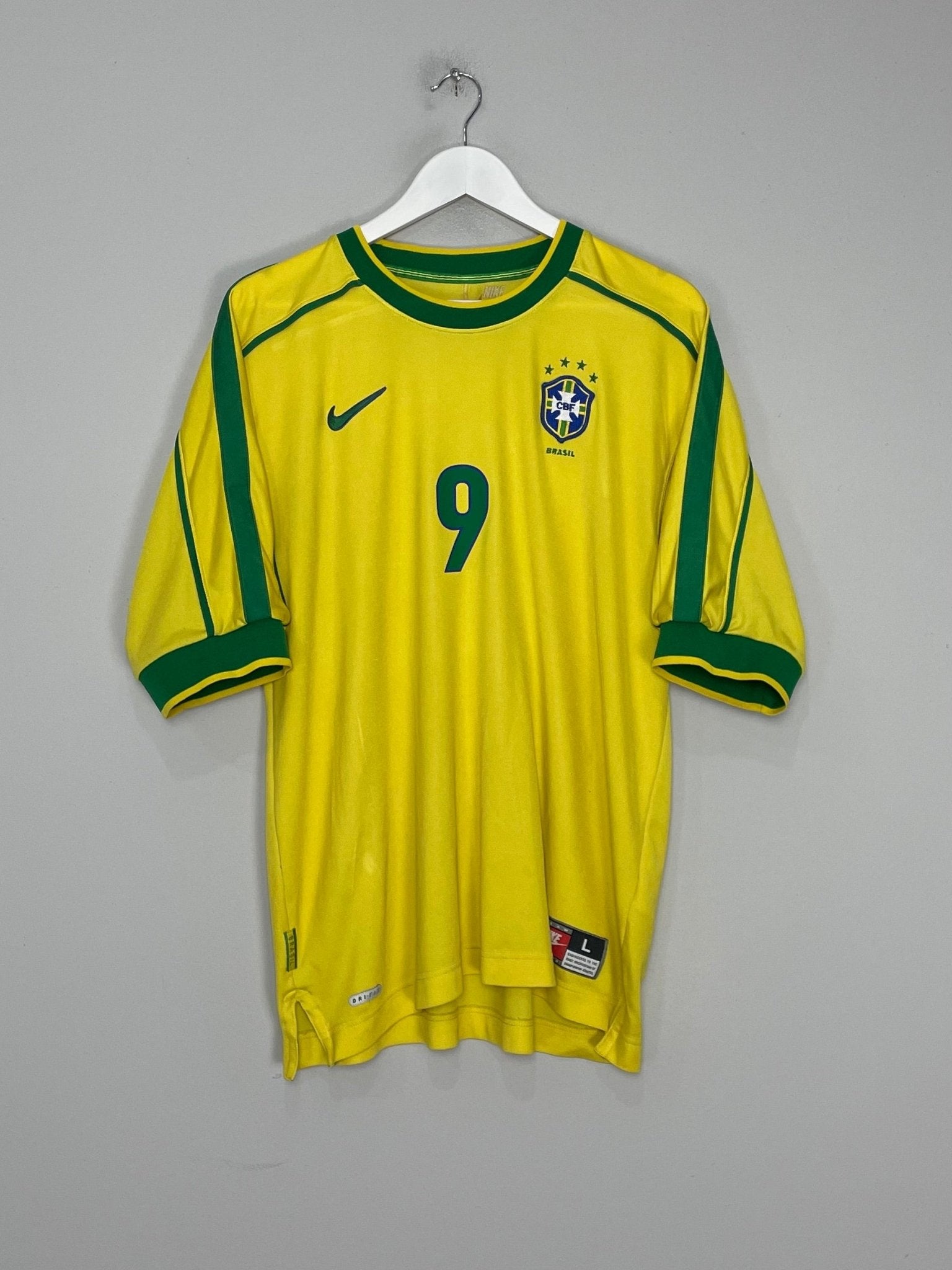 Shop 1998/00 BRAZIL RONALDO #9 HOME SHIRT (L) NIKE, classic football shirts, vintage football shirts & retro soccer jerseys at Cult Kits