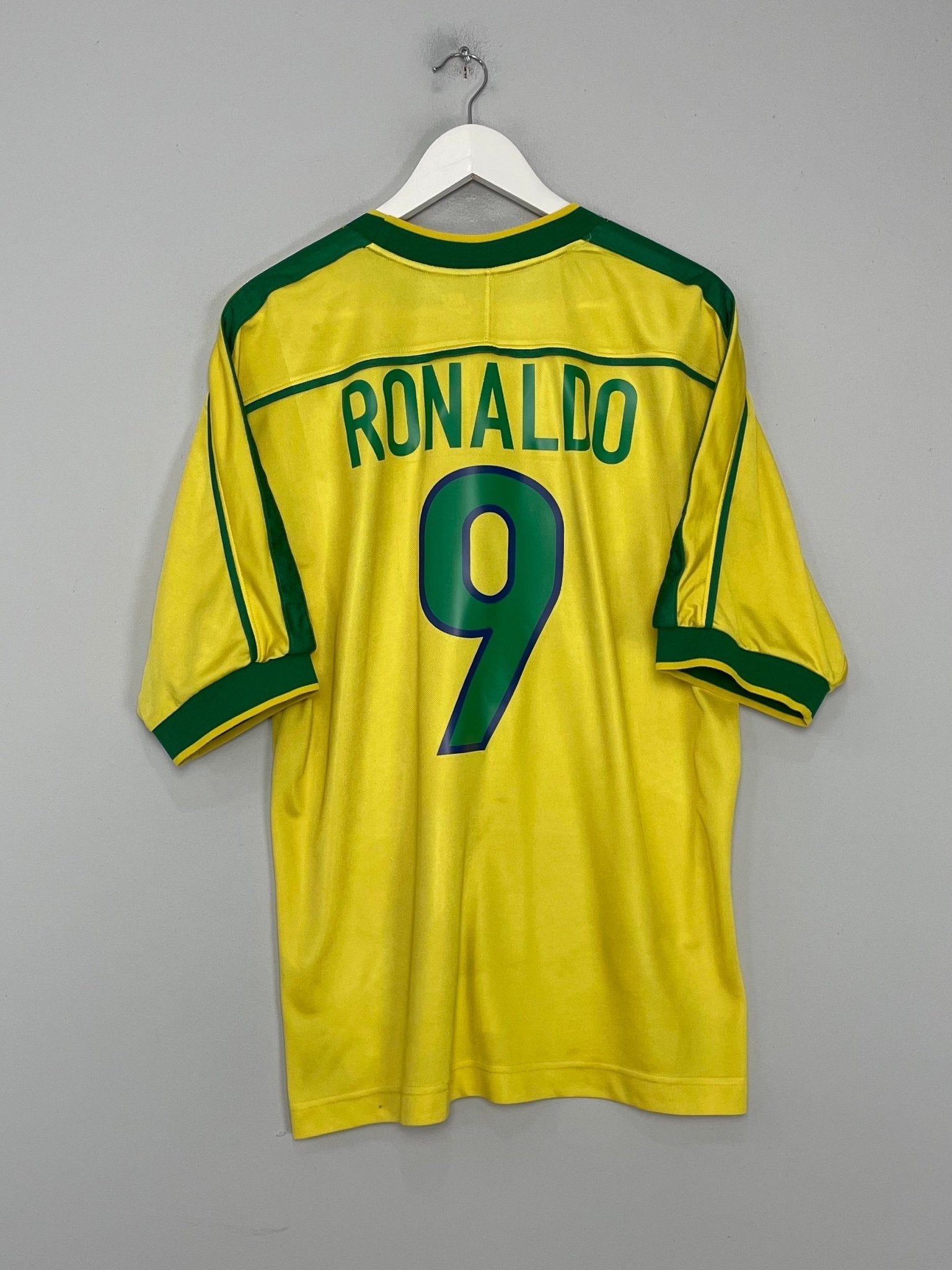 Shop 1998/00 BRAZIL RONALDO #9 HOME SHIRT (L) NIKE, classic football shirts, vintage football shirts & retro soccer jerseys at Cult Kits