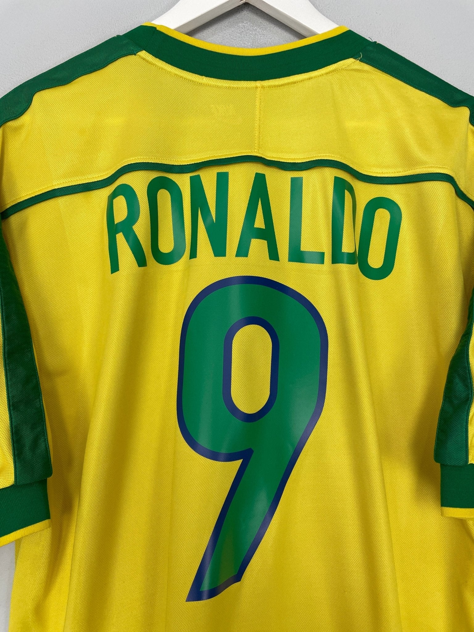 Shop 1998/00 BRAZIL RONALDO #9 HOME SHIRT (L) NIKE, classic football shirts, vintage football shirts & retro soccer jerseys at Cult Kits