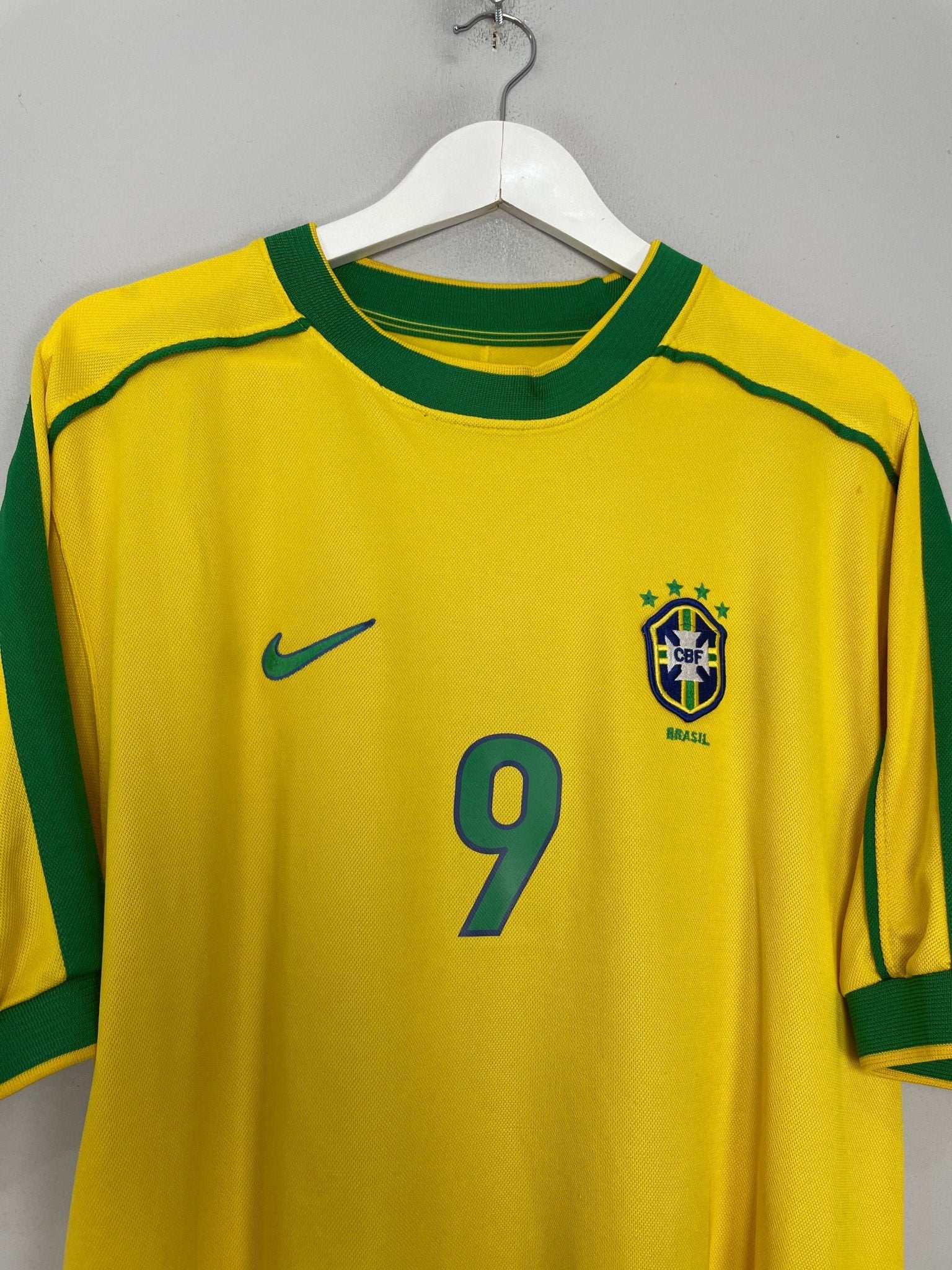Shop 1998/00 BRAZIL RONALDO #9 HOME SHIRT (L) NIKE, classic football shirts, vintage football shirts & retro soccer jerseys at Cult Kits