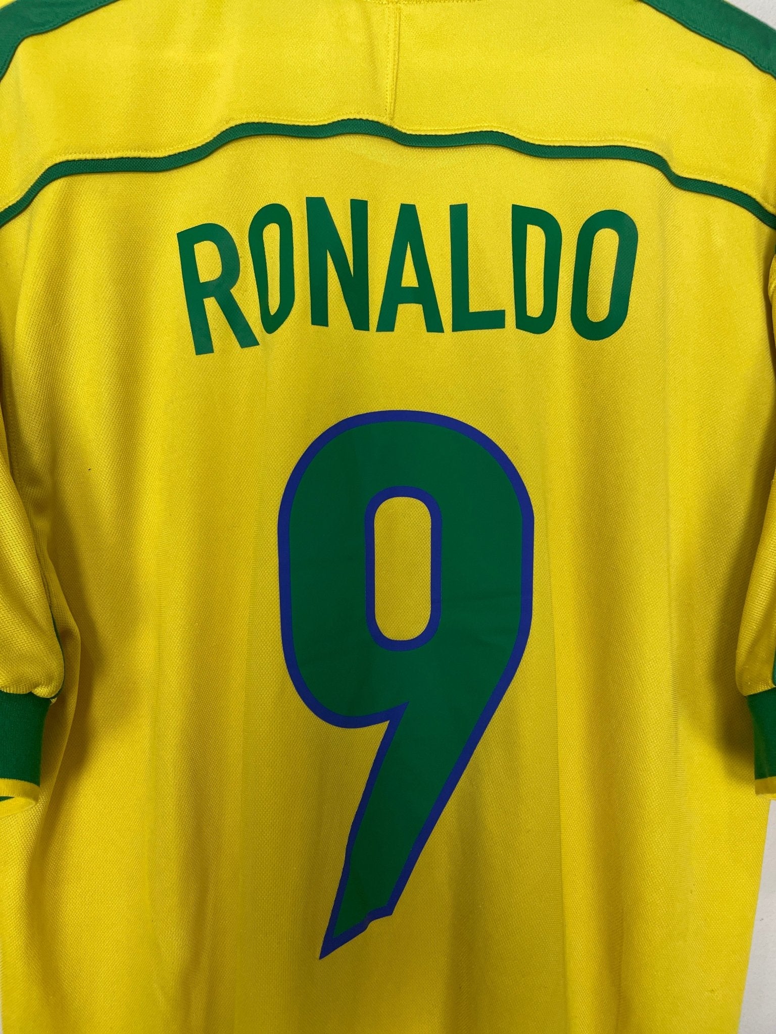 Shop 1998/00 BRAZIL RONALDO #9 HOME SHIRT (L) NIKE, classic football shirts, vintage football shirts & retro soccer jerseys at Cult Kits