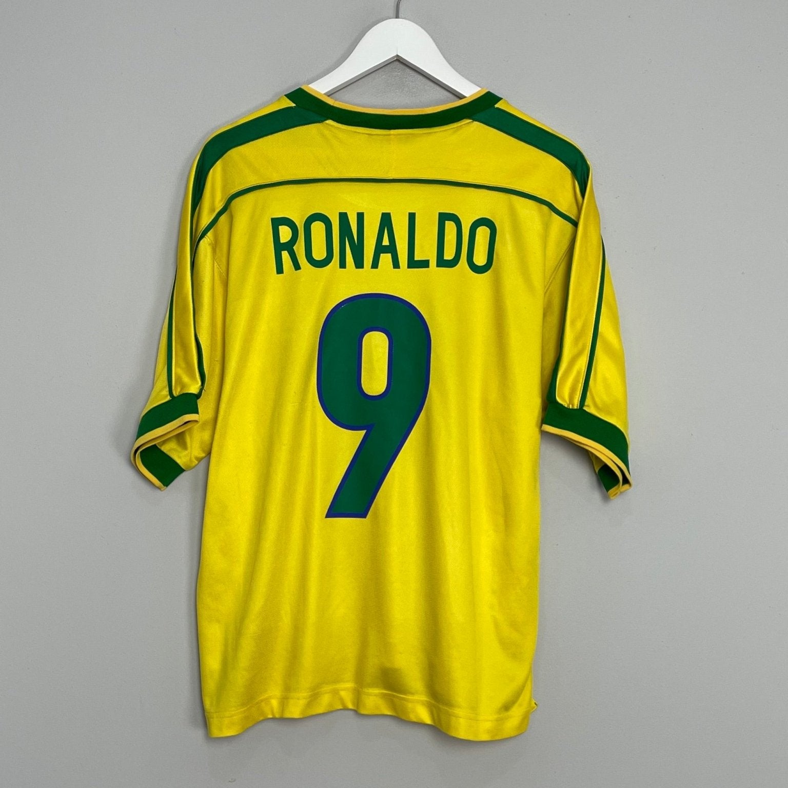 Shop 1998/00 BRAZIL RONALDO #9 HOME SHIRT (L) NIKE, classic football shirts, vintage football shirts & retro soccer jerseys at Cult Kits