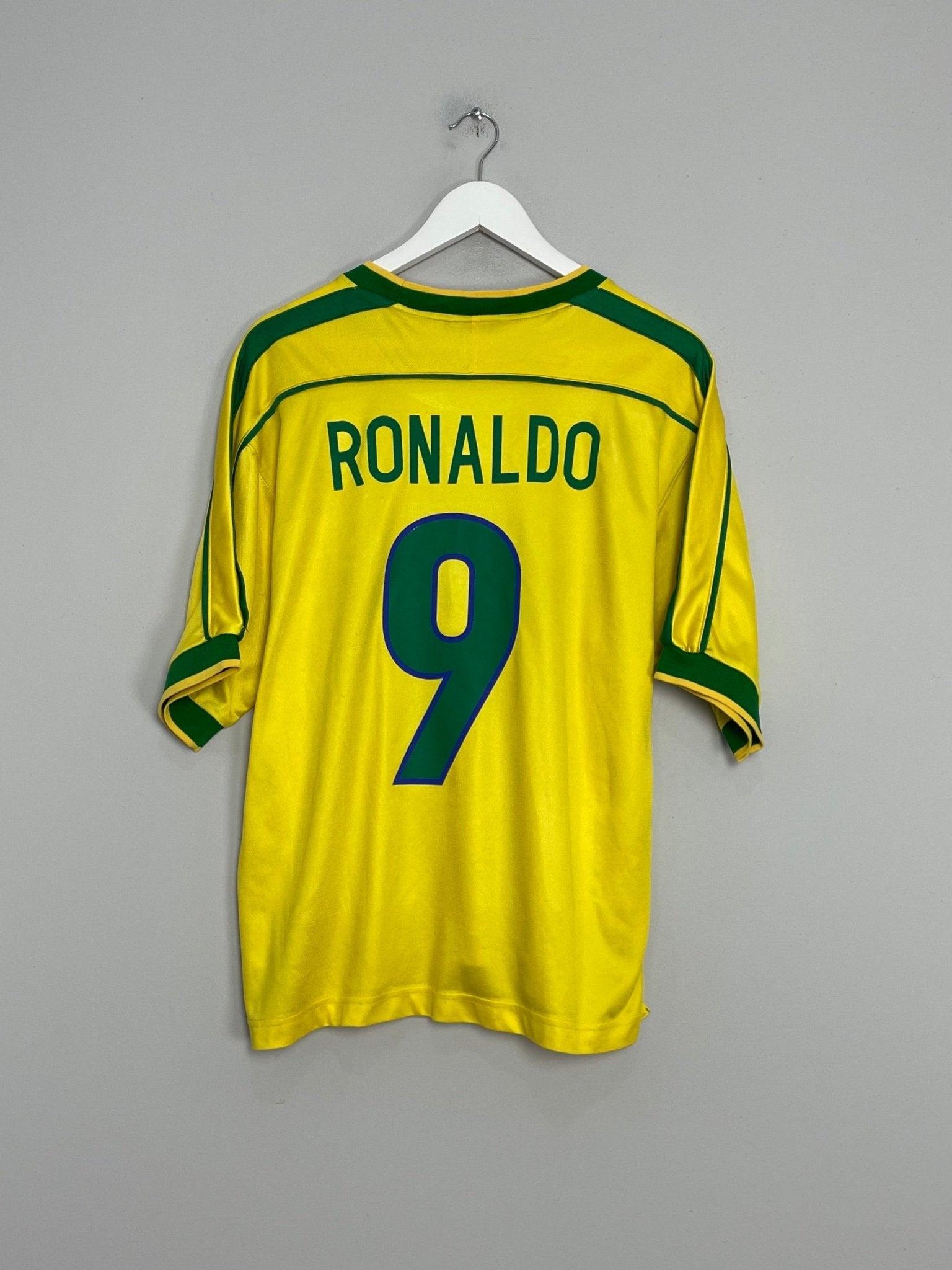 Shop 1998/00 BRAZIL RONALDO #9 HOME SHIRT (L) NIKE, classic football shirts, vintage football shirts & retro soccer jerseys at Cult Kits