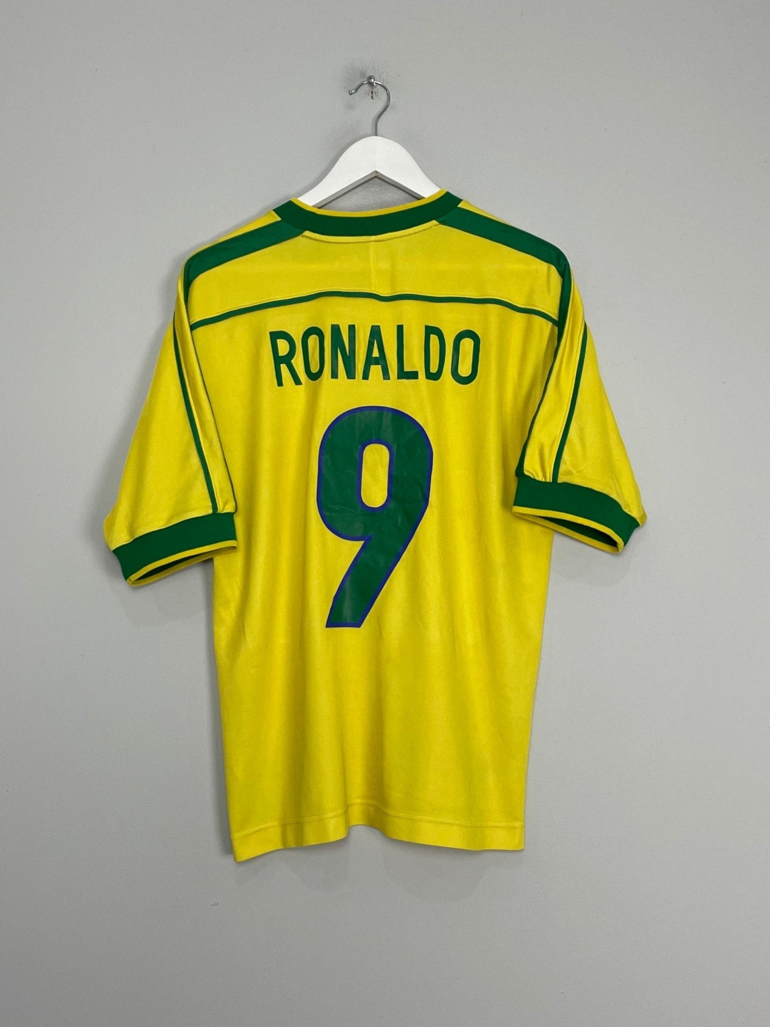 Shop 1998/00 BRAZIL RONALDO #9 HOME SHIRT (M) NIKE, classic football shirts, vintage football shirts & retro soccer jerseys at Cult Kits
