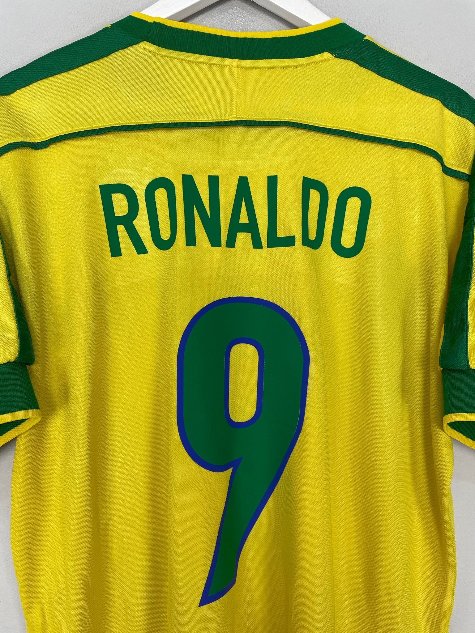 Shop 1998/00 BRAZIL RONALDO #9 HOME SHIRT (M) NIKE, classic football shirts, vintage football shirts & retro soccer jerseys at Cult Kits