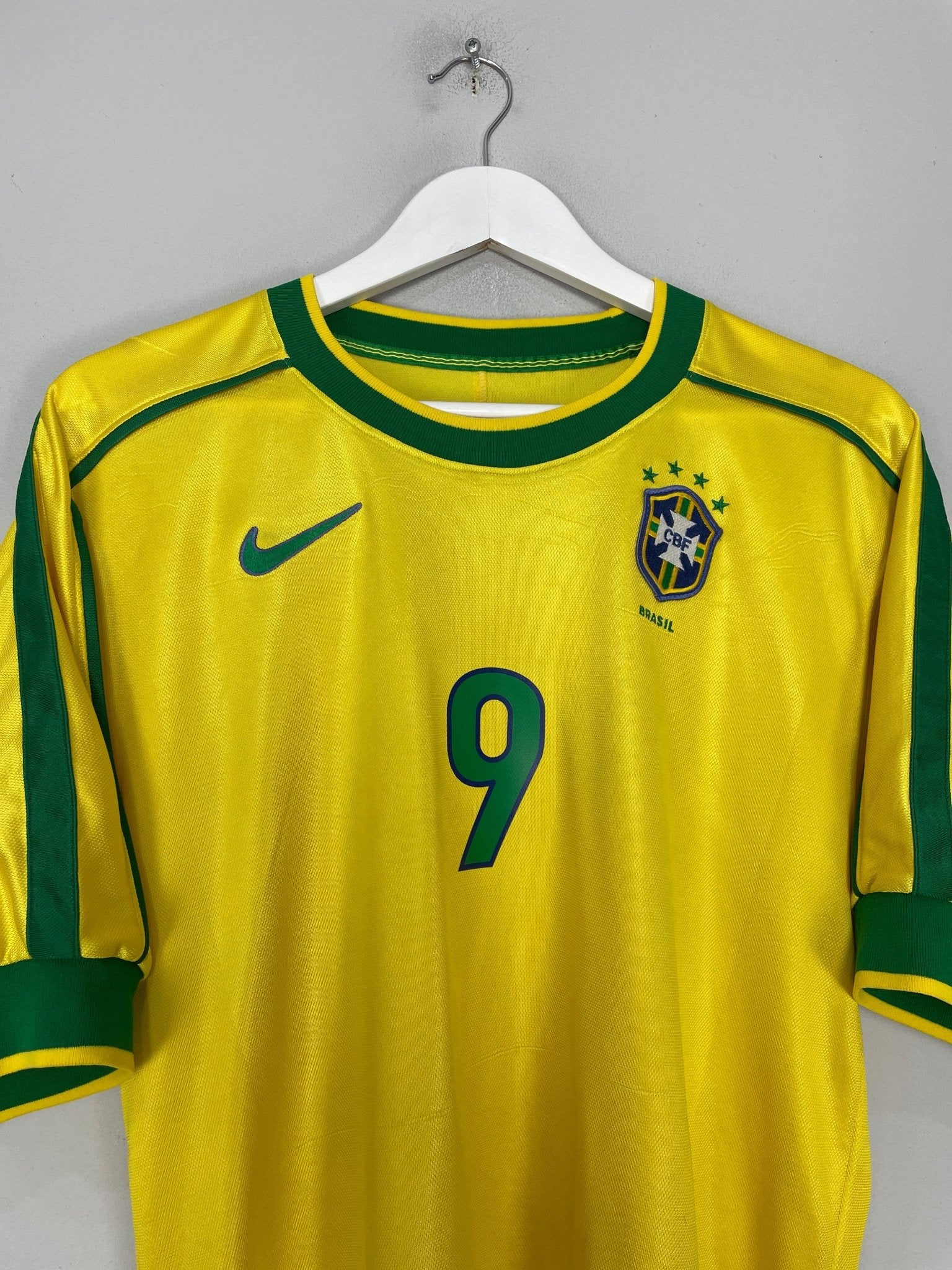 Shop 1998/00 BRAZIL RONALDO #9 HOME SHIRT (M) NIKE, classic football shirts, vintage football shirts & retro soccer jerseys at Cult Kits