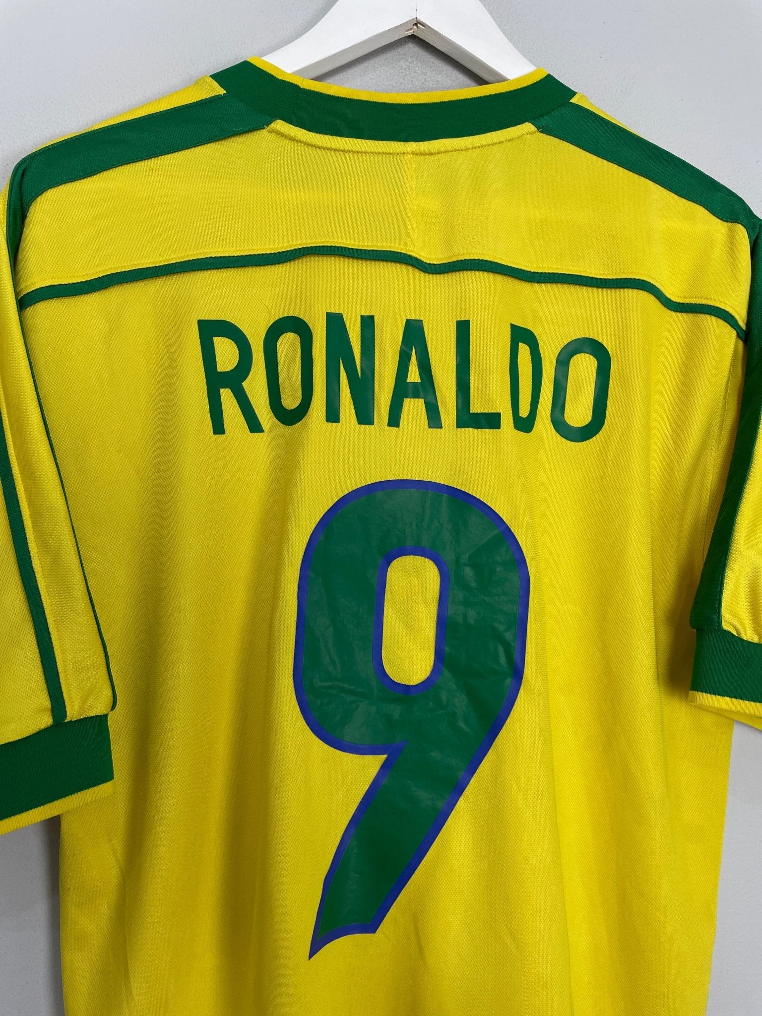 Shop 1998/00 BRAZIL RONALDO #9 HOME SHIRT (M) NIKE, classic football shirts, vintage football shirts & retro soccer jerseys at Cult Kits