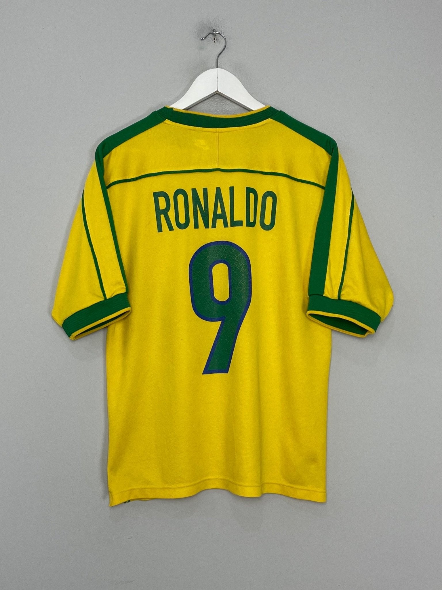 Shop 1998/00 BRAZIL RONALDO #9 HOME SHIRT (M) NIKE, classic football shirts, vintage football shirts & retro soccer jerseys at Cult Kits