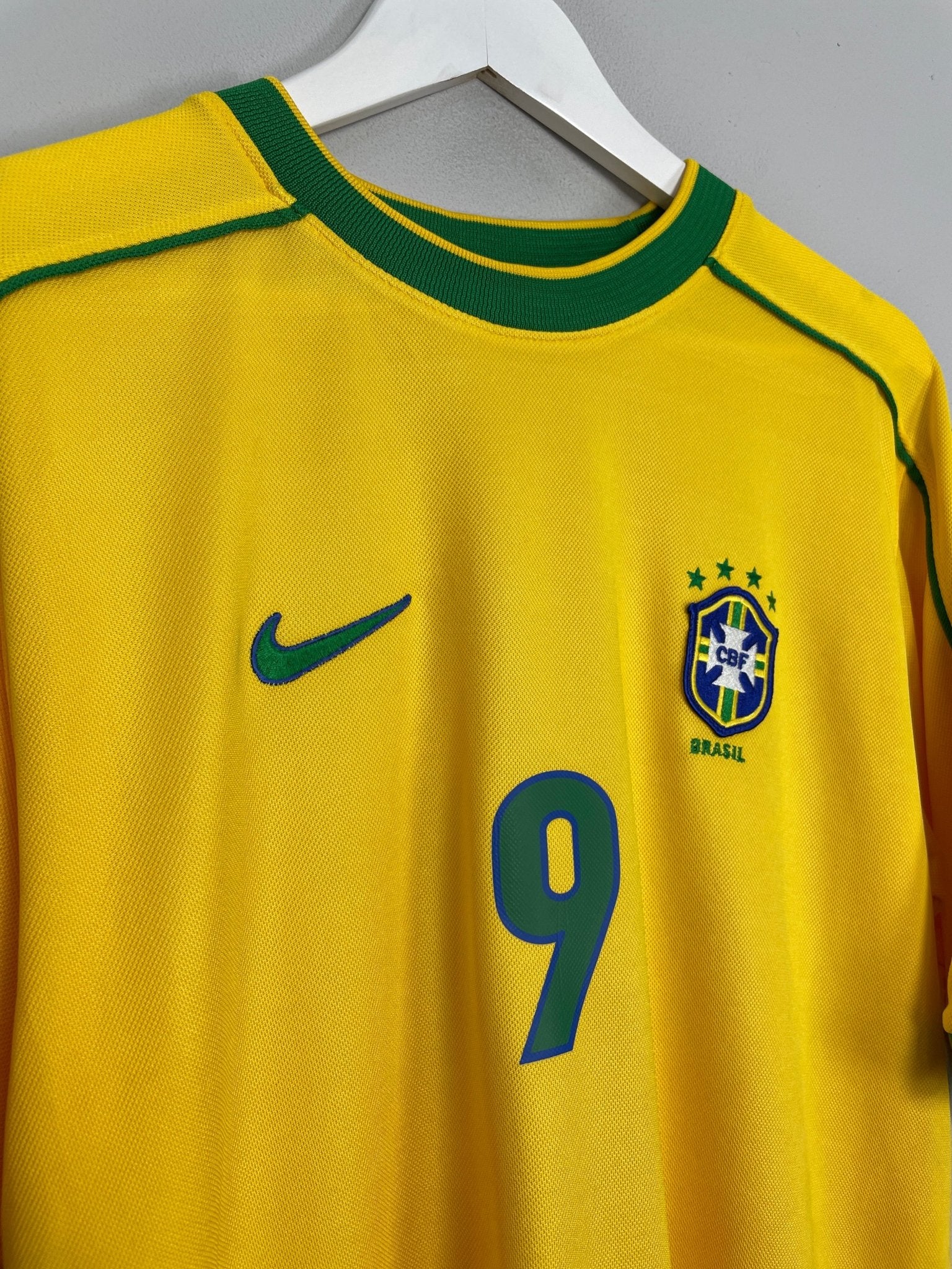 Shop 1998/00 BRAZIL RONALDO #9 HOME SHIRT (M) NIKE, classic football shirts, vintage football shirts & retro soccer jerseys at Cult Kits