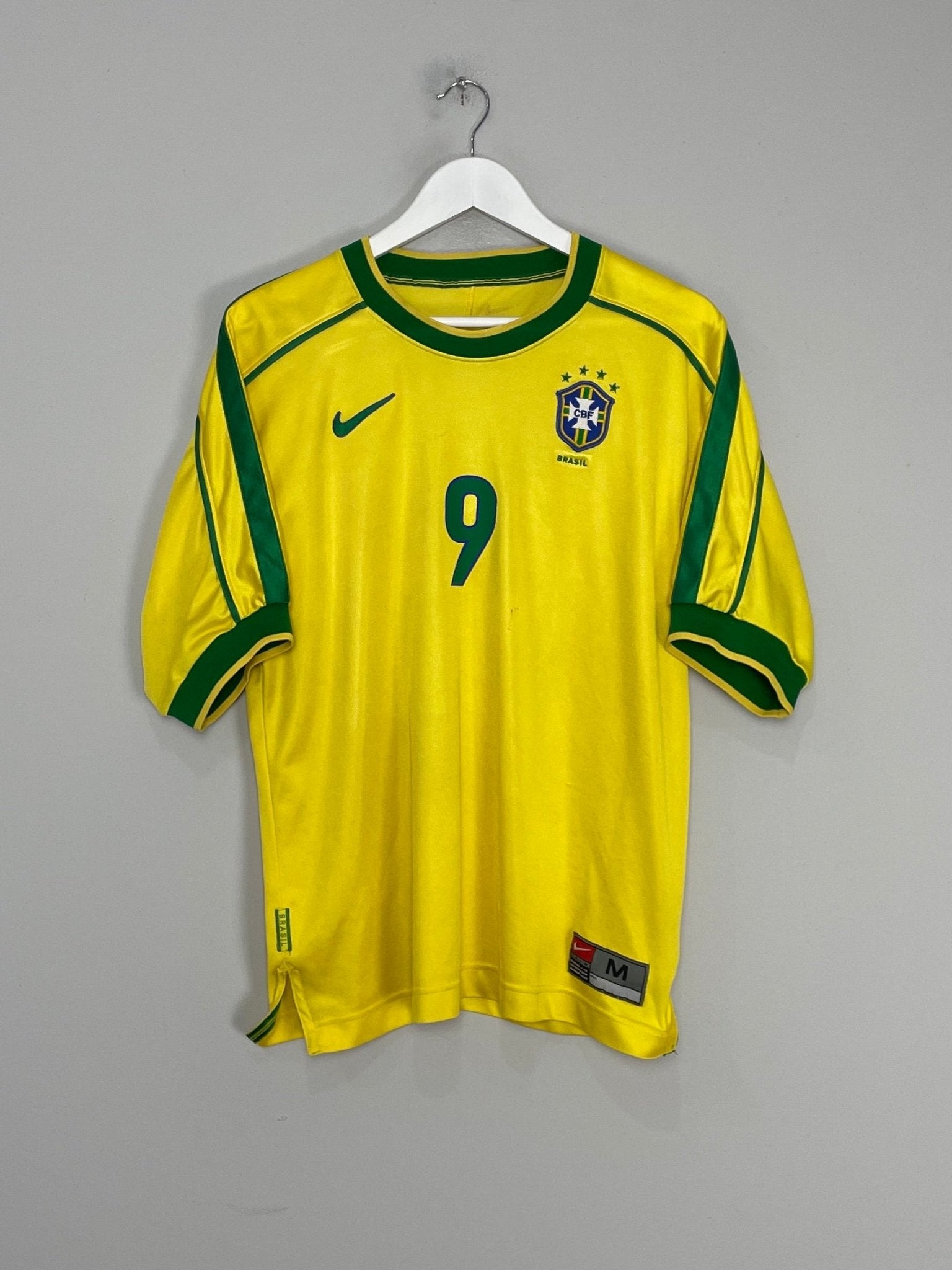 Shop 1998/00 BRAZIL RONALDO #9 HOME SHIRT (M) NIKE, classic football shirts, vintage football shirts & retro soccer jerseys at Cult Kits