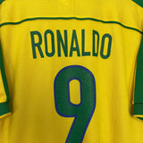 Shop 1998/00 BRAZIL RONALDO #9 HOME SHIRT (M) NIKE, classic football shirts, vintage football shirts & retro soccer jerseys at Cult Kits