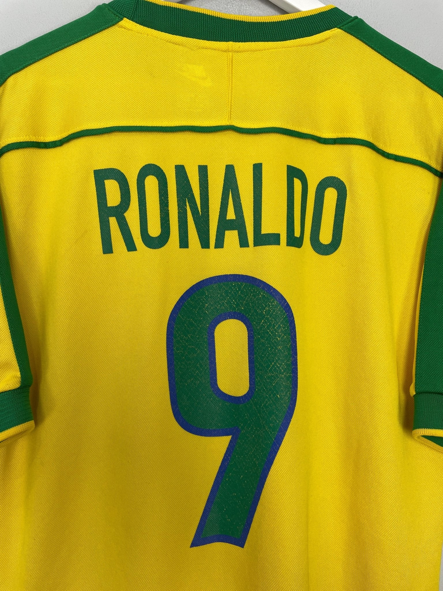 Shop 1998/00 BRAZIL RONALDO #9 HOME SHIRT (M) NIKE, classic football shirts, vintage football shirts & retro soccer jerseys at Cult Kits
