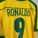 Shop 1998/00 BRAZIL RONALDO #9 HOME SHIRT (M) NIKE, classic football shirts, vintage football shirts & retro soccer jerseys at Cult Kits