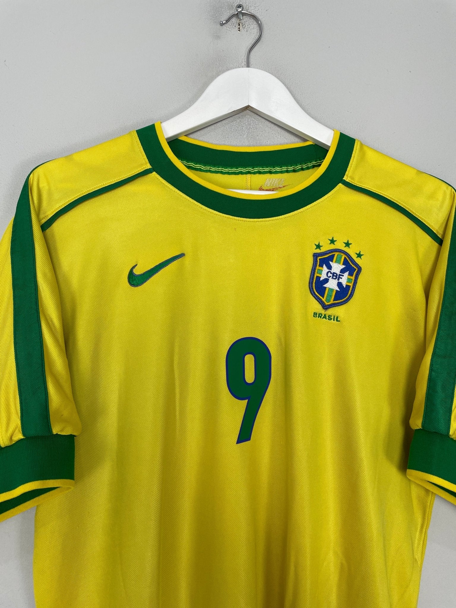 Shop 1998/00 BRAZIL RONALDO #9 HOME SHIRT (M) NIKE, classic football shirts, vintage football shirts & retro soccer jerseys at Cult Kits