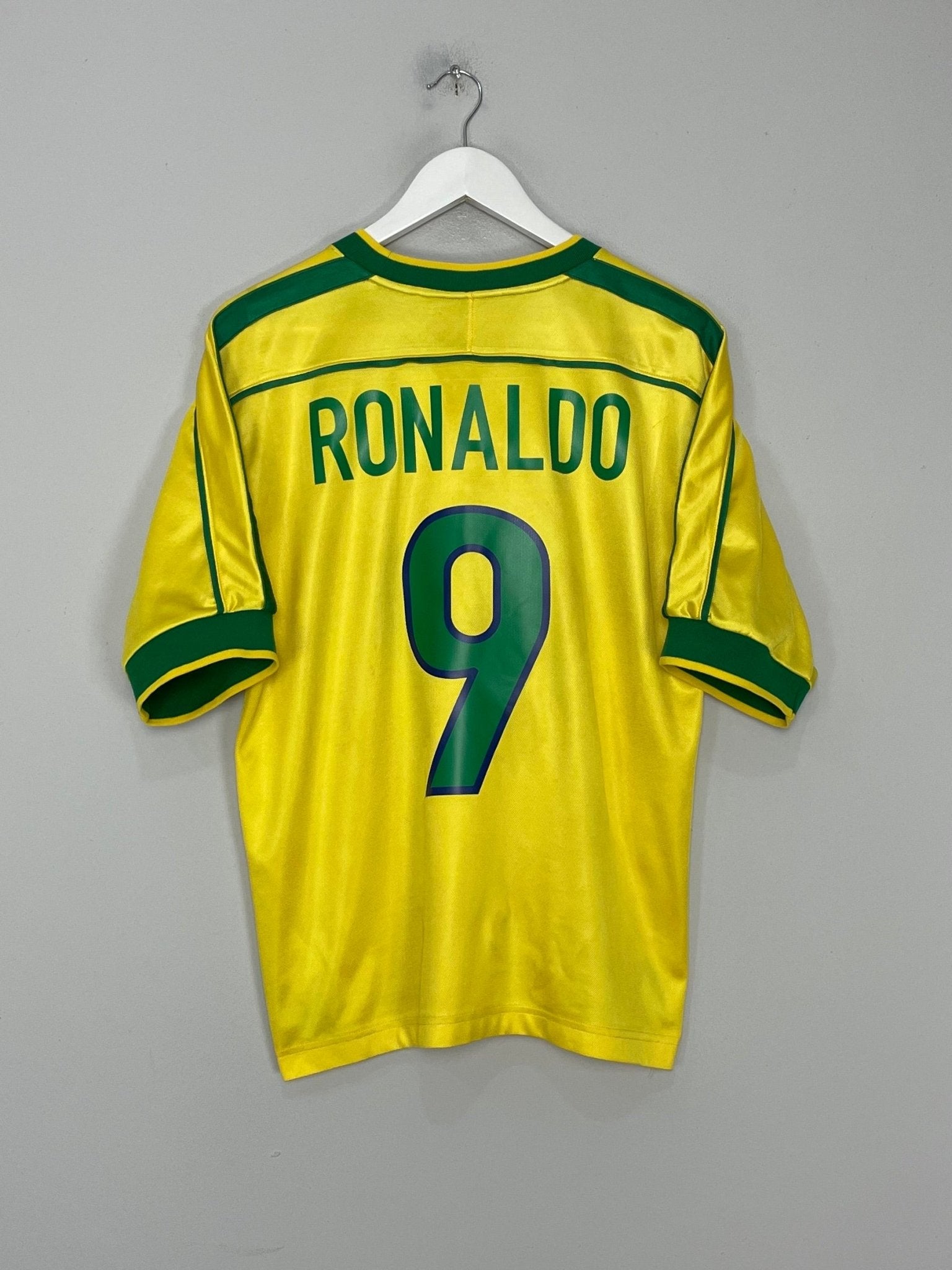 Shop 1998/00 BRAZIL RONALDO #9 HOME SHIRT (M) NIKE, classic football shirts, vintage football shirts & retro soccer jerseys at Cult Kits