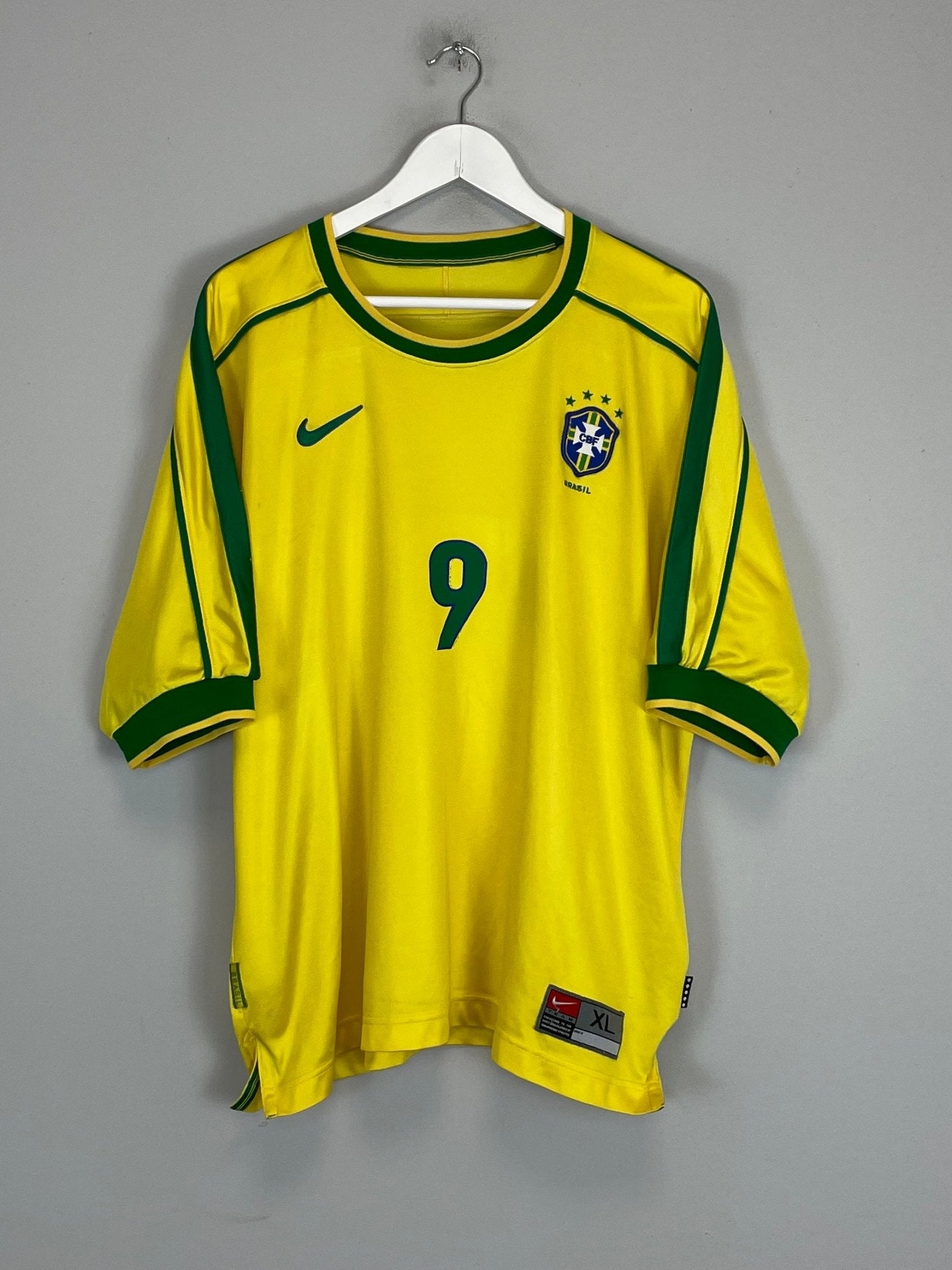 Shop 1998/00 BRAZIL RONALDO #9 HOME SHIRT (XL) NIKE, classic football shirts, vintage football shirts & retro soccer jerseys at Cult Kits