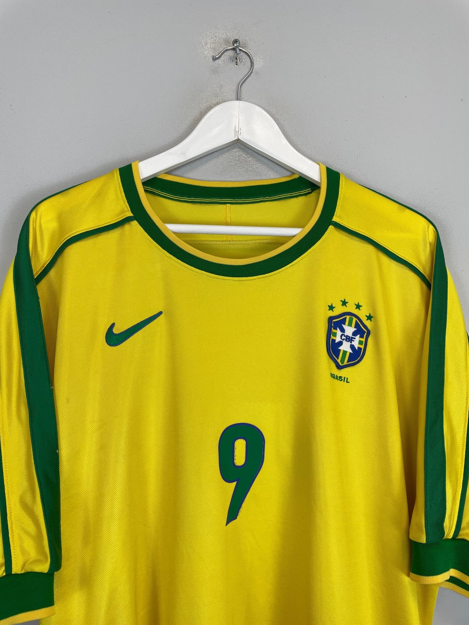Shop 1998/00 BRAZIL RONALDO #9 HOME SHIRT (XL) NIKE, classic football shirts, vintage football shirts & retro soccer jerseys at Cult Kits
