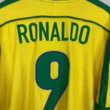Shop 1998/00 BRAZIL RONALDO #9 HOME SHIRT (XL) NIKE, classic football shirts, vintage football shirts & retro soccer jerseys at Cult Kits