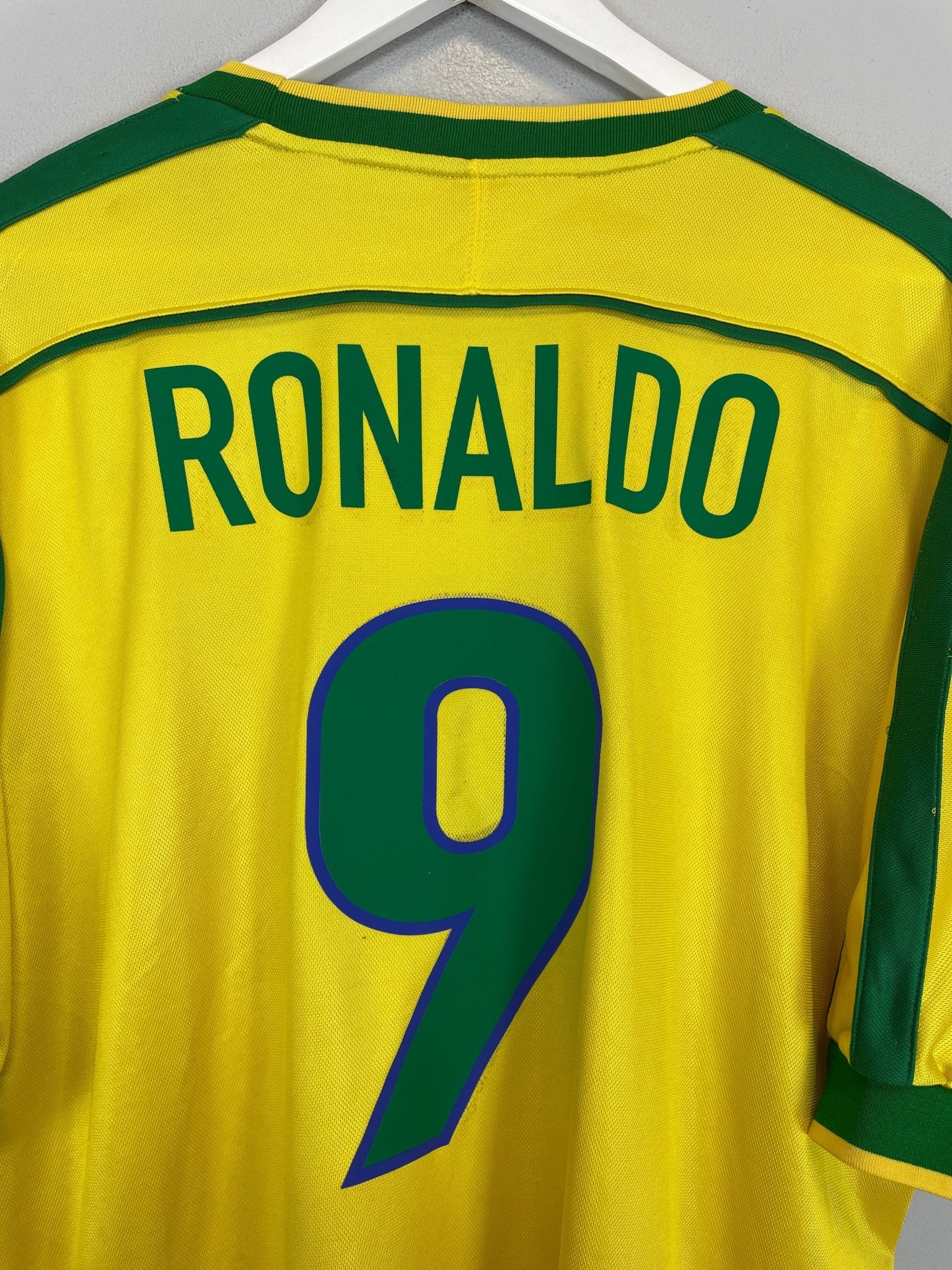Shop 1998/00 BRAZIL RONALDO #9 HOME SHIRT (XL) NIKE, classic football shirts, vintage football shirts & retro soccer jerseys at Cult Kits