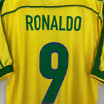 Shop 1998/00 BRAZIL RONALDO #9 HOME SHIRT (XL) NIKE, classic football shirts, vintage football shirts & retro soccer jerseys at Cult Kits