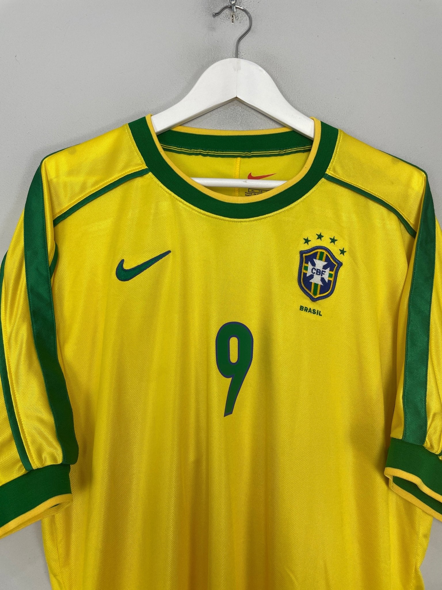 Shop 1998/00 BRAZIL RONALDO #9 HOME SHIRT (XL) NIKE, classic football shirts, vintage football shirts & retro soccer jerseys at Cult Kits
