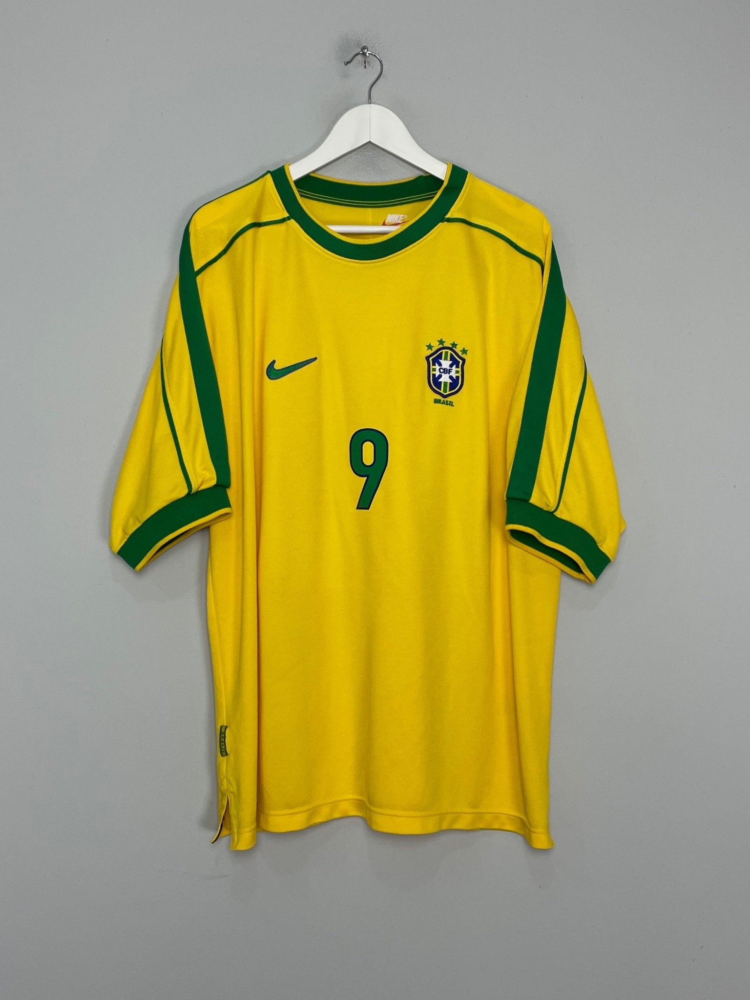 Shop 1998/00 BRAZIL RONALDO #9 HOME SHIRT (XXL) NIKE, classic football shirts, vintage football shirts & retro soccer jerseys at Cult Kits