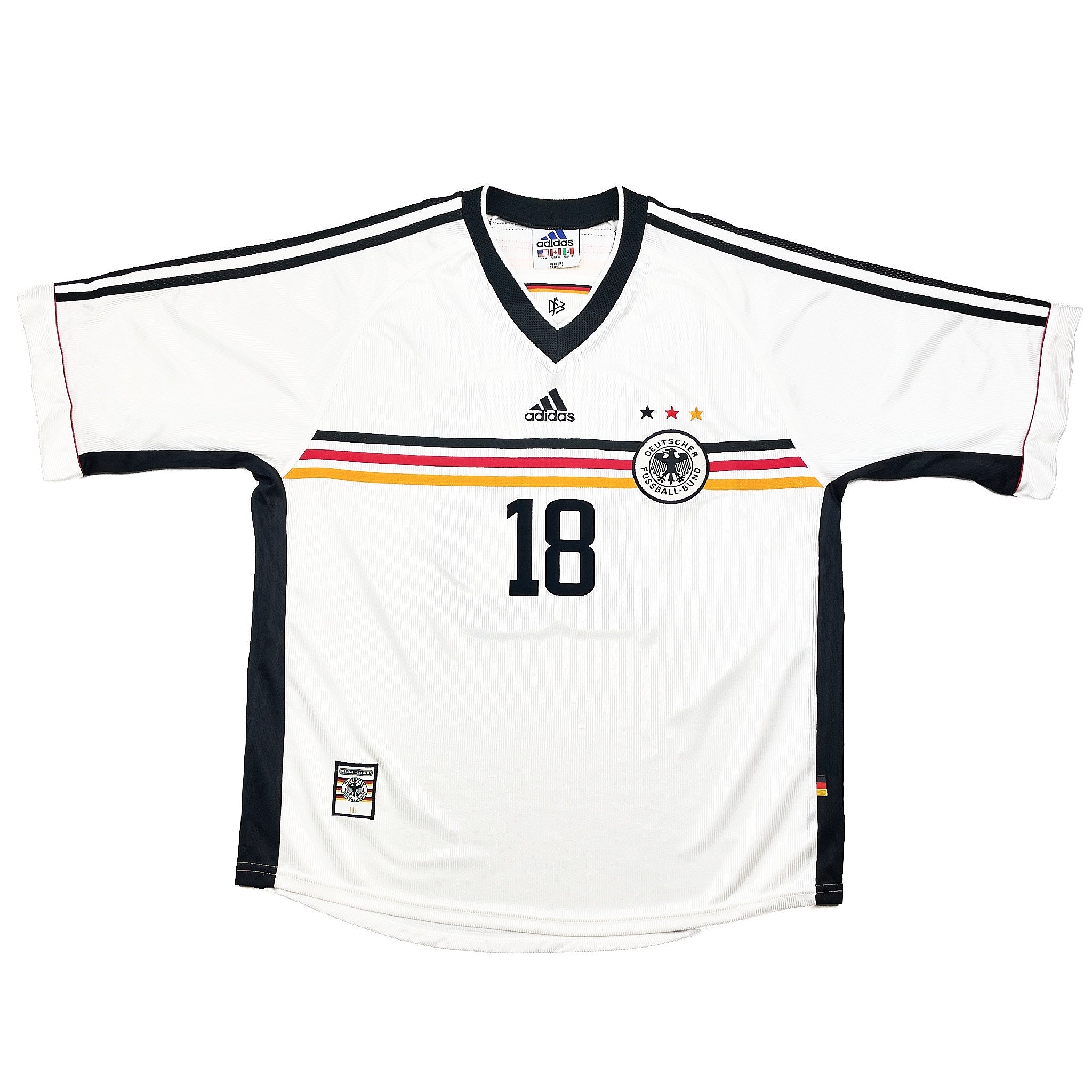 Buy 1998/00 Germany Klinsmann 18 Home Shirt (XL) Adidas ~ Free worldwide shipping ~ Authentic Vintage Football Shirts from Cult Kits