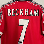 Shop 1998/00 MANCHESTER UNITED BECKHAM #7 HOME SHIRT (L) UMBRO, classic football shirts, vintage football shirts & retro soccer jerseys at Cult Kits