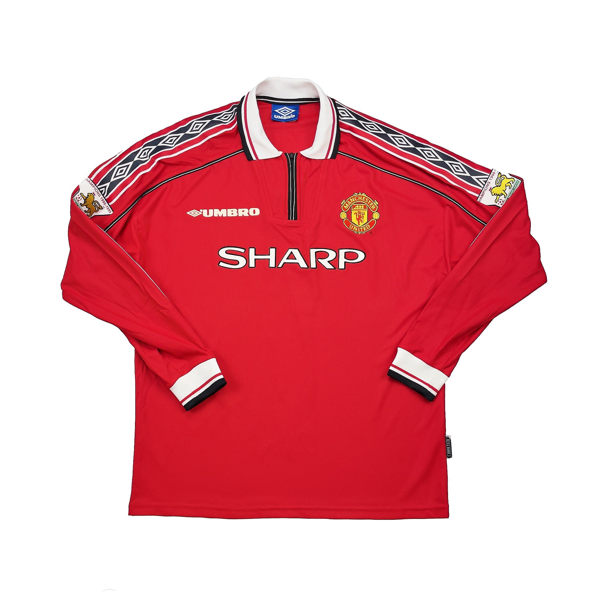 Buy 1998/00 Manchester United Beckham 7 L/S Home Shirt (XL) Umbro ~ Free worldwide shipping ~ Authentic Vintage Football Shirts from Cult Kits