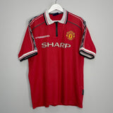 Shop 1998/00 MANCHESTER UNITED BIRMO #2 HOME SHIRT (XL) UMBRO, classic football shirts, vintage football shirts & retro soccer jerseys at Cult Kits