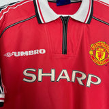 Shop 1998/00 MANCHESTER UNITED BIRMO #2 HOME SHIRT (XL) UMBRO, classic football shirts, vintage football shirts & retro soccer jerseys at Cult Kits