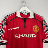 Shop 1998/00 MANCHESTER UNITED HOME SHIRT (L) UMBRO, classic football shirts, vintage football shirts & retro soccer jerseys at Cult Kits