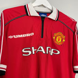Shop 1998/00 MANCHESTER UNITED HOME SHIRT (XL) UMBRO, classic football shirts, vintage football shirts & retro soccer jerseys at Cult Kits