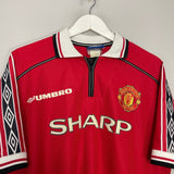 Shop 1998/00 MANCHESTER UNITED SOLSKJAER #20 HOME SHIRT (XL) UMBRO, classic football shirts, vintage football shirts & retro soccer jerseys at Cult Kits