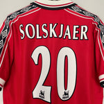 Shop 1998/00 MANCHESTER UNITED SOLSKJAER #20 HOME SHIRT (XL) UMBRO, classic football shirts, vintage football shirts & retro soccer jerseys at Cult Kits