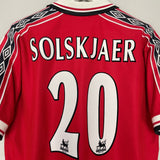 Shop 1998/00 MANCHESTER UNITED SOLSKJAER #20 HOME SHIRT (XL) UMBRO, classic football shirts, vintage football shirts & retro soccer jerseys at Cult Kits