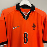 Shop 1998/00 NETHERLANDS BERGKAMP #8 HOME SHIRT (M) NIKE, classic football shirts, vintage football shirts & retro soccer jerseys at Cult Kits