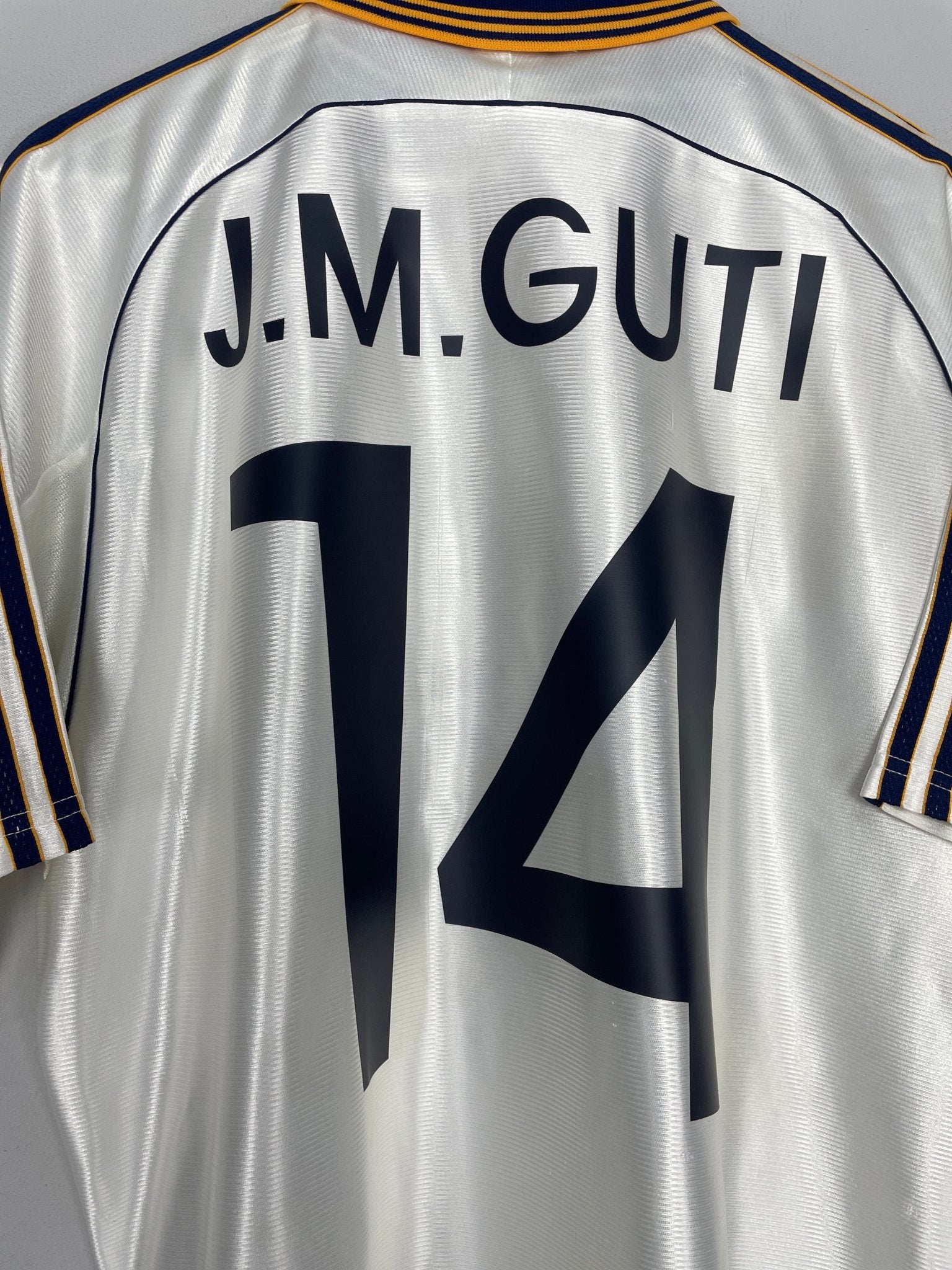 Shop 1998/00 REAL MADRID GUTI #14 HOME SHIRT (L) ADIDAS, classic football shirts, vintage football shirts & retro soccer jerseys at Cult Kits