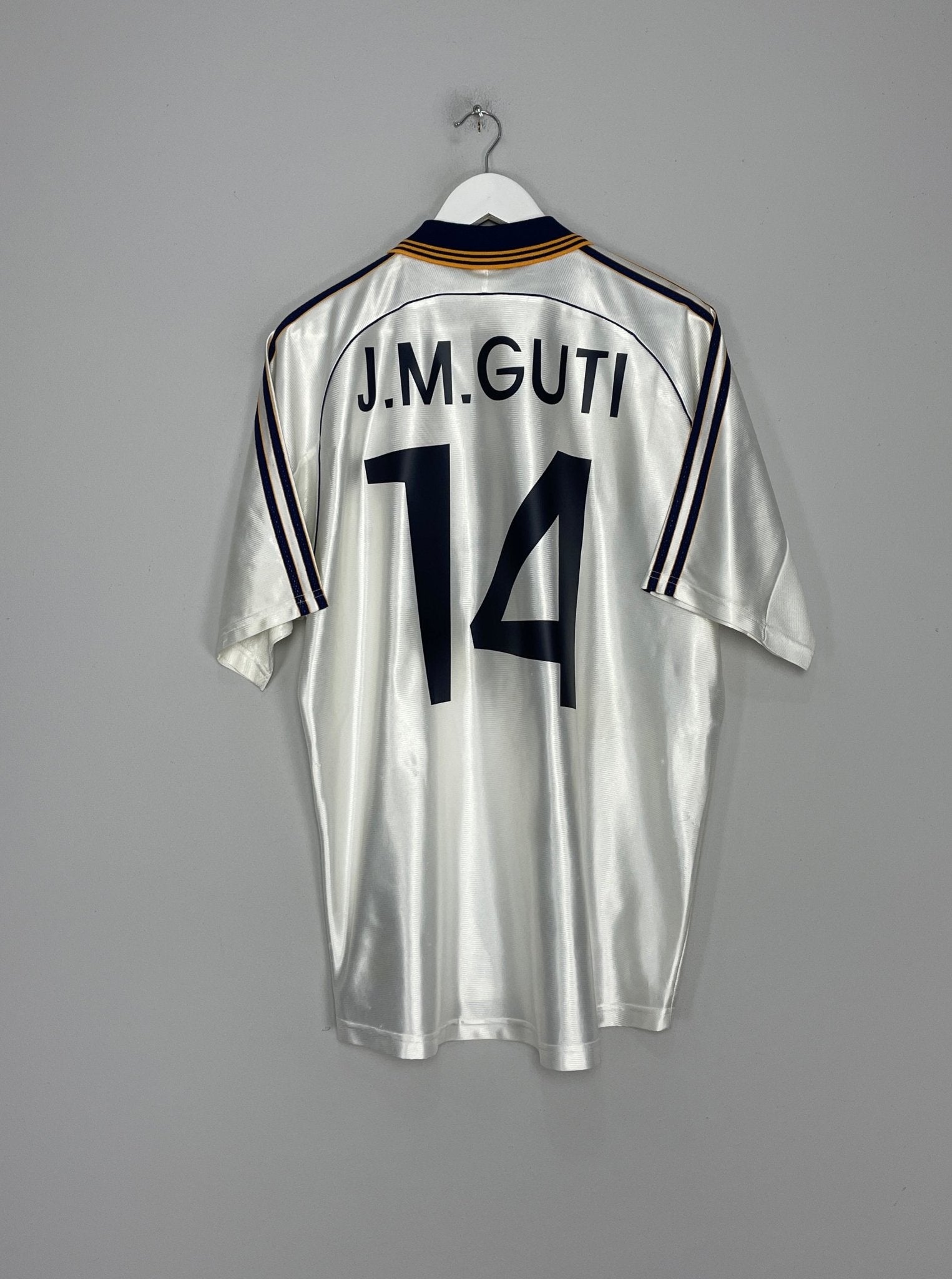 Shop 1998/00 REAL MADRID GUTI #14 HOME SHIRT (L) ADIDAS, classic football shirts, vintage football shirts & retro soccer jerseys at Cult Kits