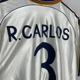 Shop 1998/00 REAL MADRID R. CARLOS #3 HOME SHIRT (XL) ADIDAS, classic football shirts, vintage football shirts & retro soccer jerseys at Cult Kits
