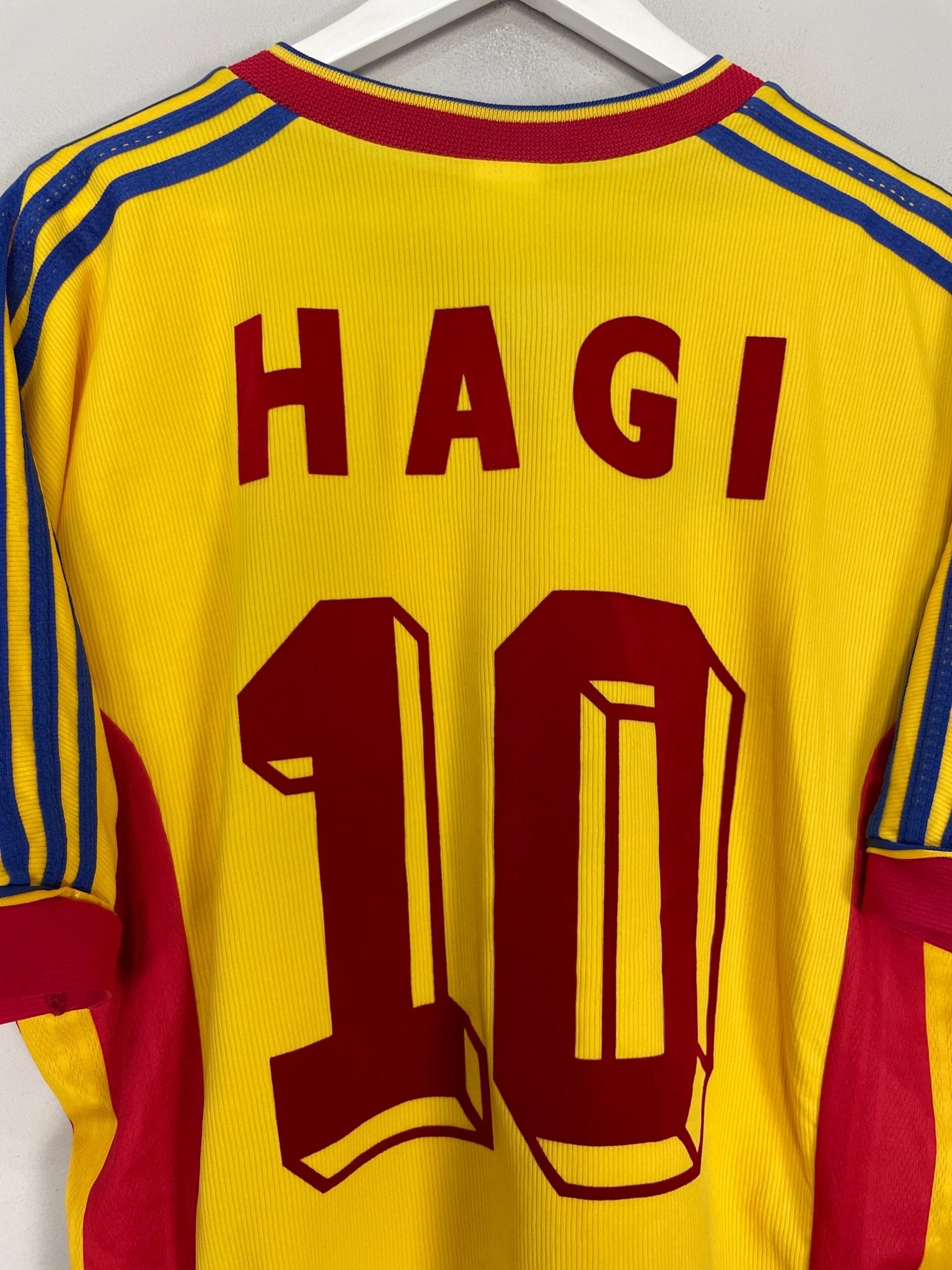 Shop 1998/00 ROMANIA HAGI #10 HOME SHIRT (L) ADIDAS, classic football shirts, vintage football shirts & retro soccer jerseys at Cult Kits