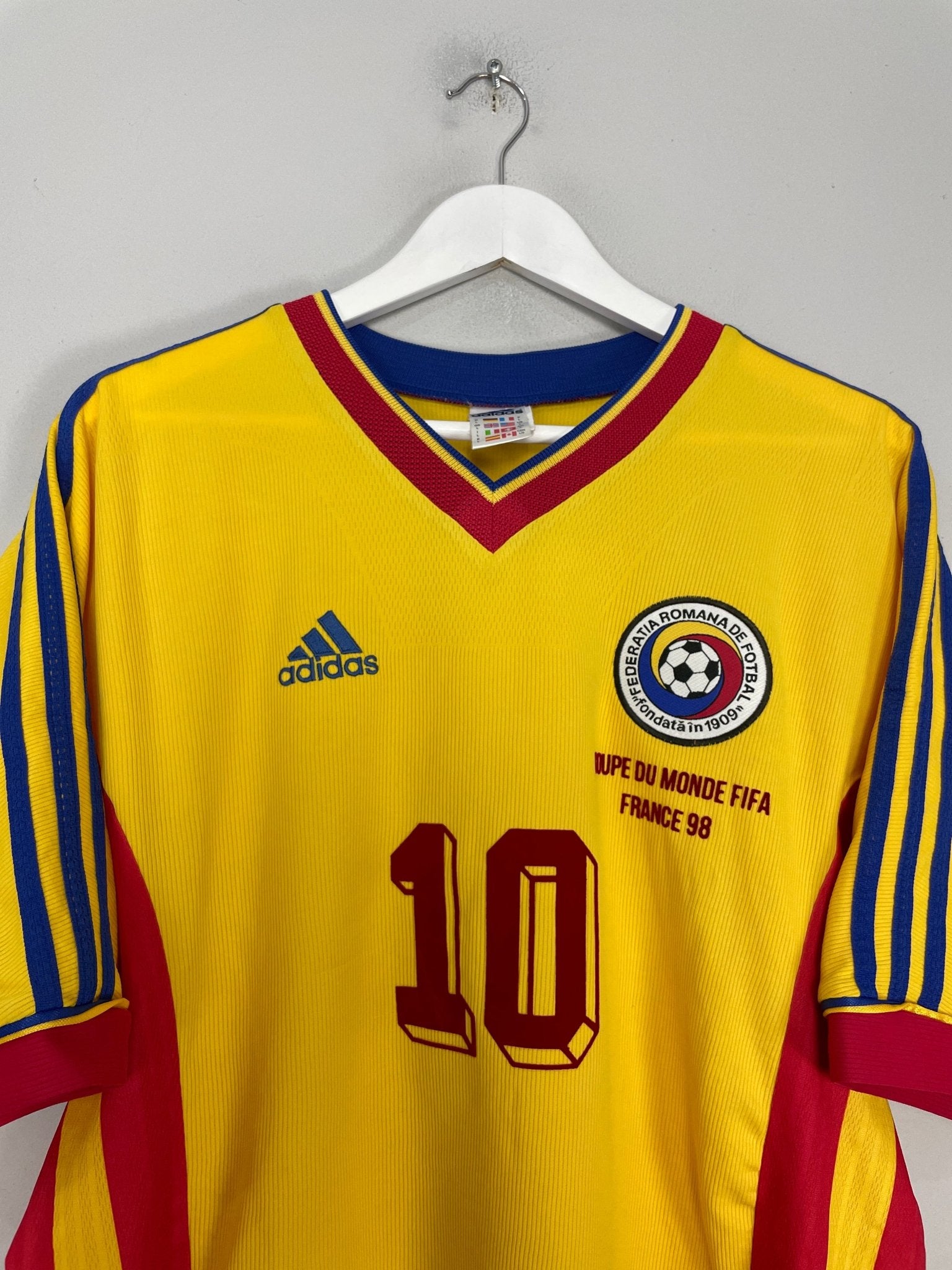 Shop 1998/00 ROMANIA HAGI #10 HOME SHIRT (L) ADIDAS, classic football shirts, vintage football shirts & retro soccer jerseys at Cult Kits
