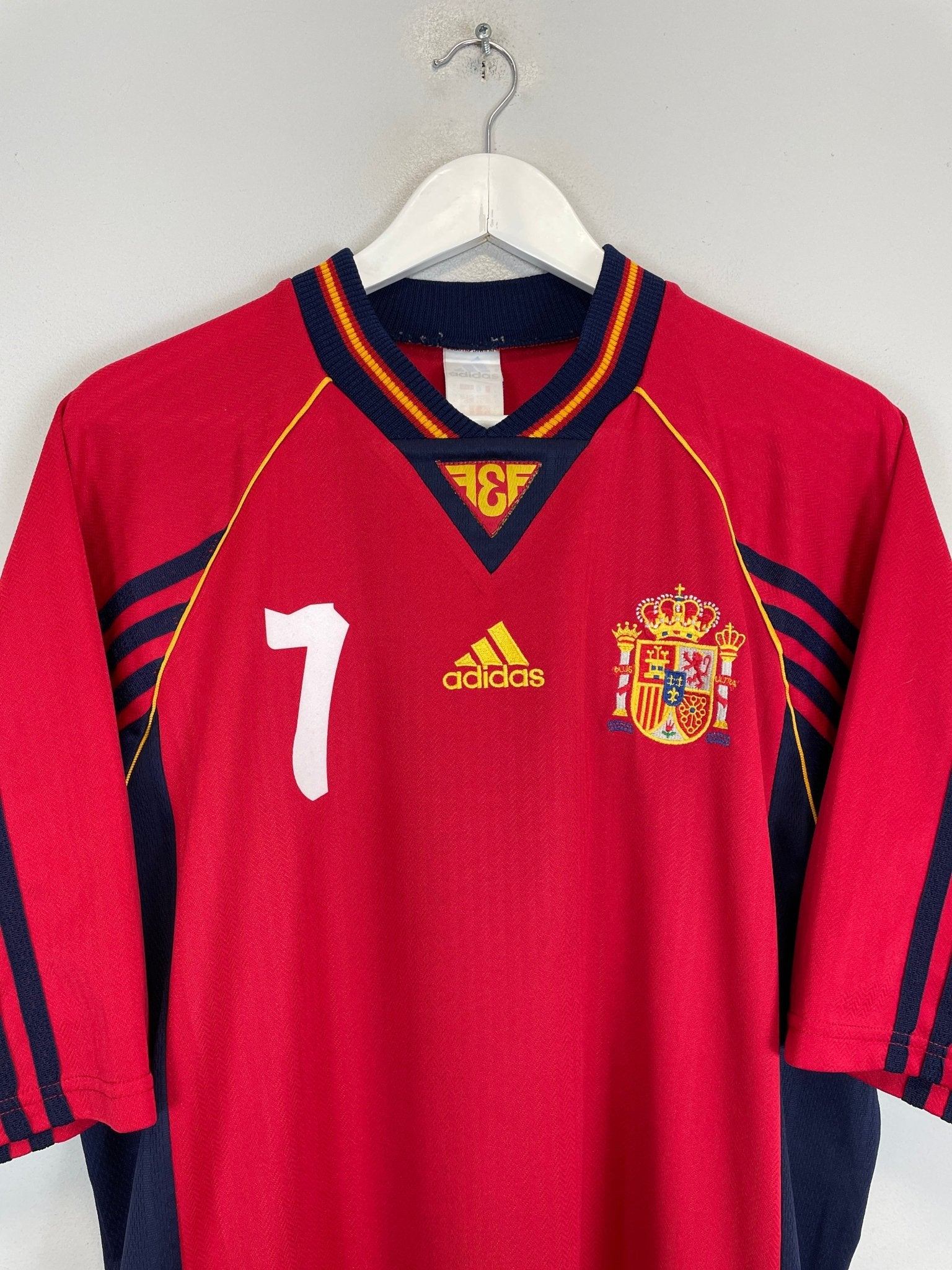 Shop 1998/00 SPAIN MORIENTES #7 HOME SHIRT (L) ADIDAS, classic football shirts, vintage football shirts & retro soccer jerseys at Cult Kits