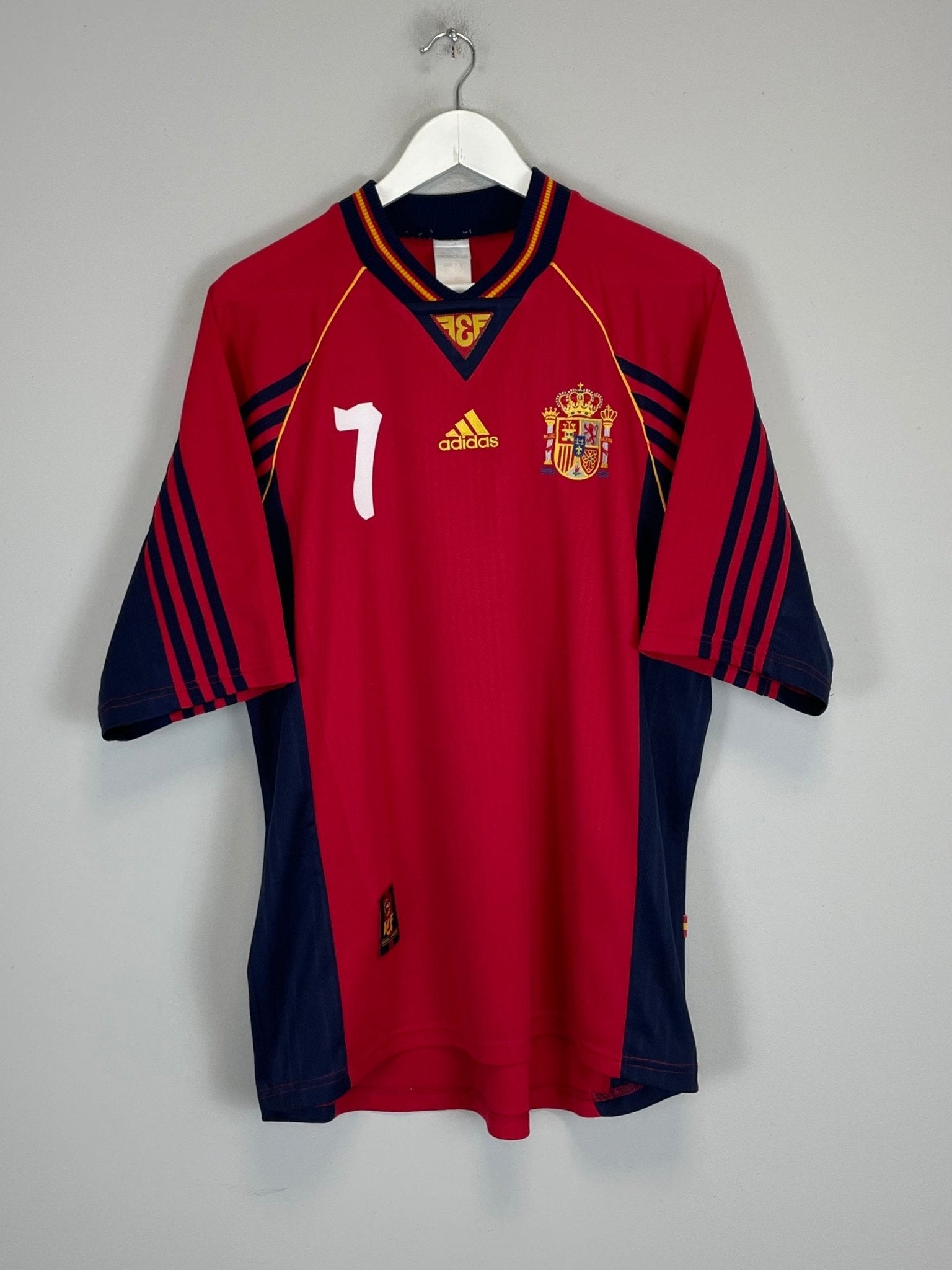Shop 1998/00 SPAIN MORIENTES #7 HOME SHIRT (L) ADIDAS, classic football shirts, vintage football shirts & retro soccer jerseys at Cult Kits