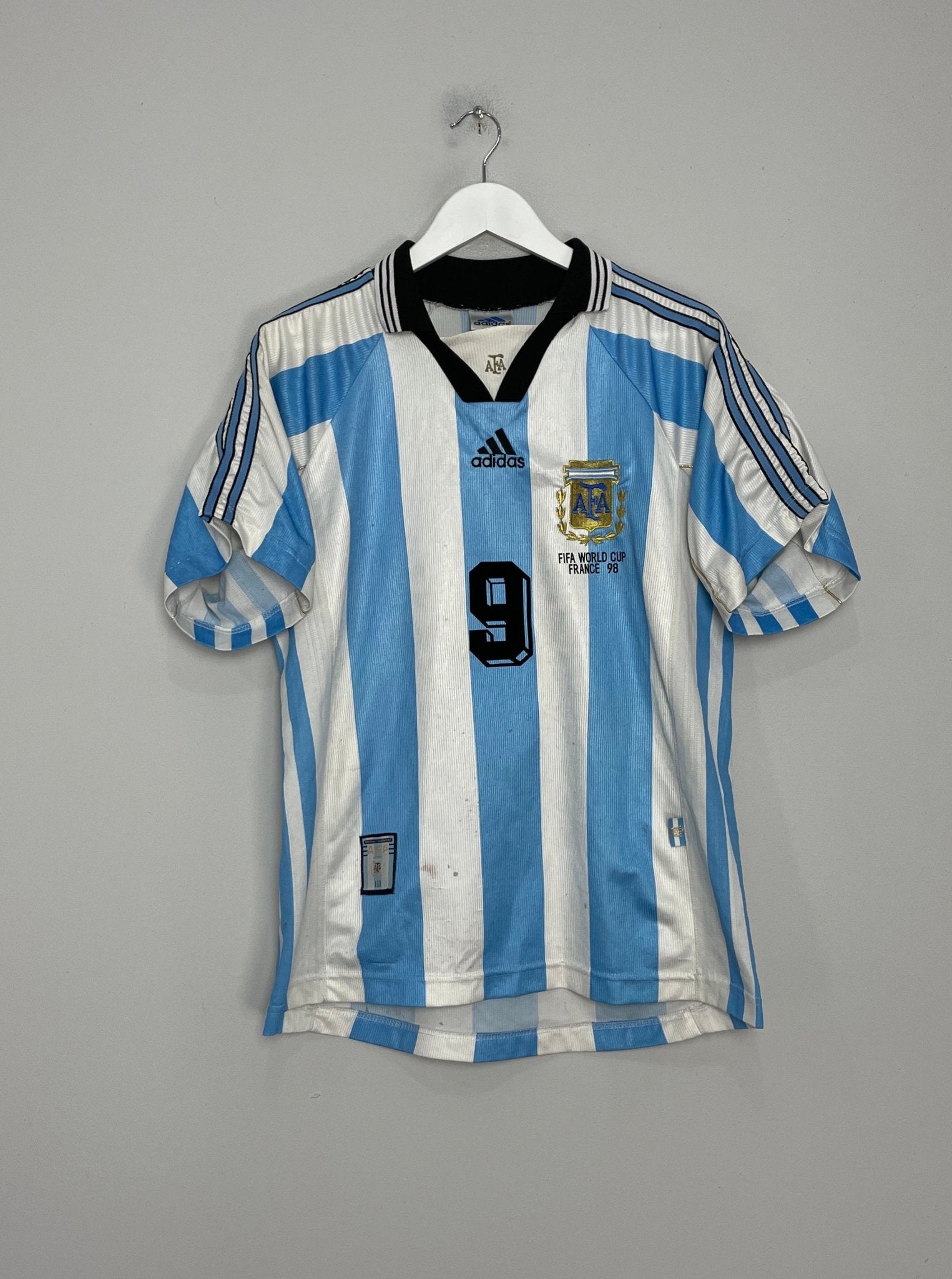 Shop 1998/99 ARGENTINA BATISTUTA #9 HOME SHIRT (S) ADIDAS, classic football shirts, vintage football shirts & retro soccer jerseys at Cult Kits